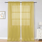 Gold Sheer Curtains 96 Inch Length 2 Panels Set, Elegant Sheer Curtains by OWENIE