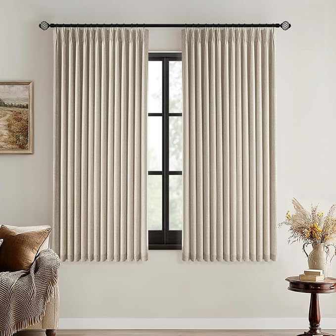 MIULEE Sand Pinch Pleated 100% Blackout Linen Curtains 40x63 Inches | Room by MIULEE