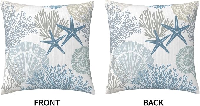 Nautical Coastal Throw Pillow Covers 20x20 Set of 2, Beach Themed Ocean - Image 2