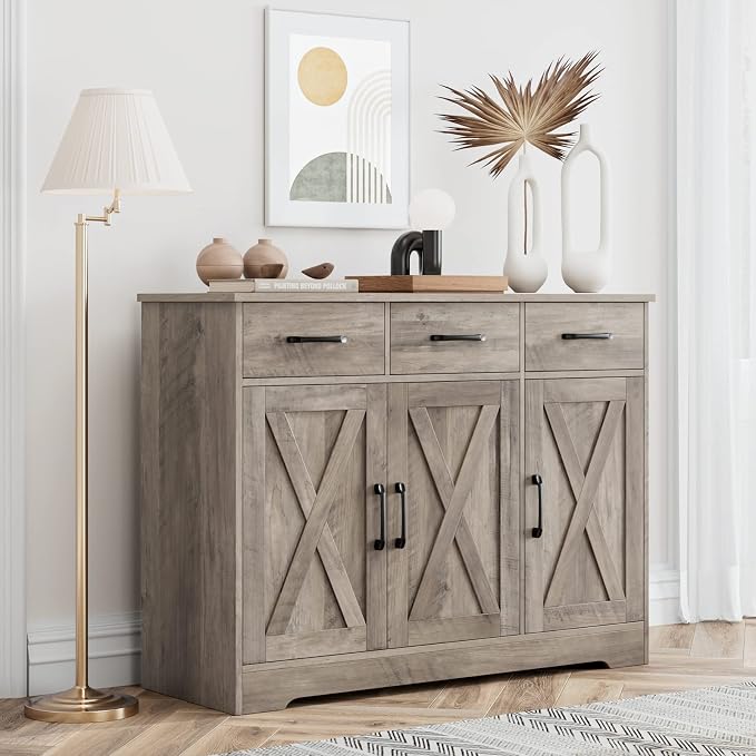 HOSTACK Modern Farmhouse Buffet Sideboard Cabinet, Barn Doors Storage Cabinet - Image 6