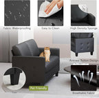 STHOUYN 59” Black Faux Leather Sofa Couch, Modern Comfy Office 2 Seater Couch - Image 4