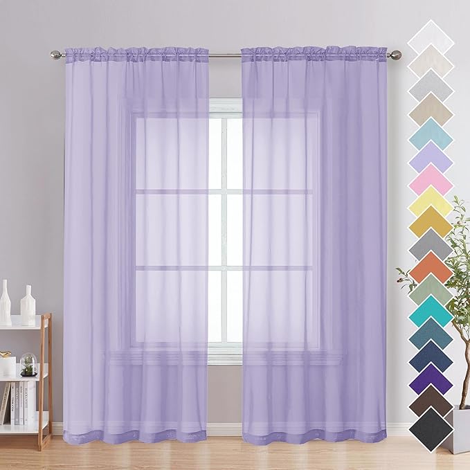 Lavender Sheer Curtains 72 Inches Long 2 Panels by OVZME
