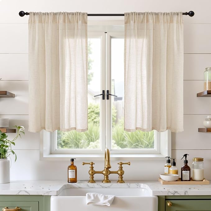 BGment 40 Inch Length Burlap Tan Linen Curtains by BGment