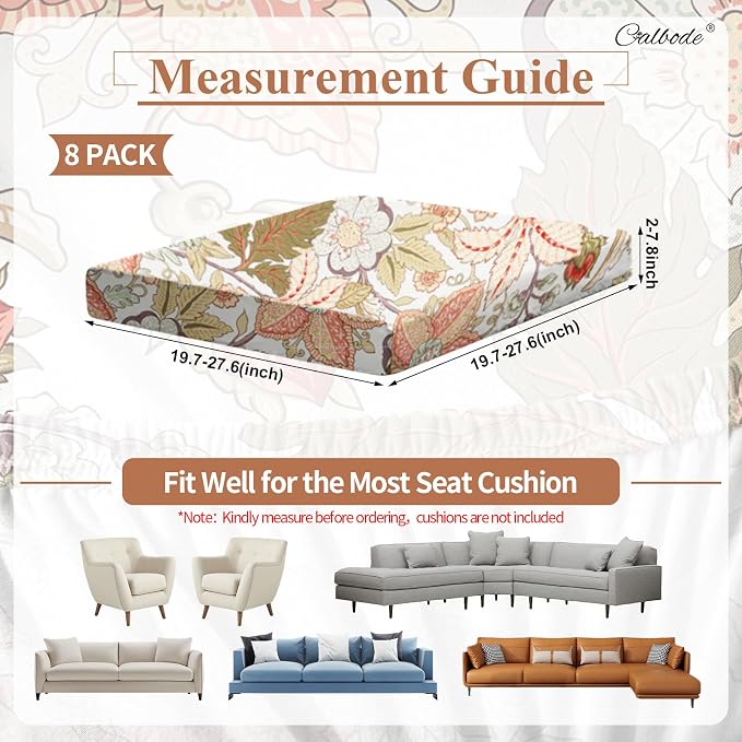 CALBODE 8Pcs High Elastic Digitally Printed Sofa Seat Cushion Cover, Soft & - Image 2