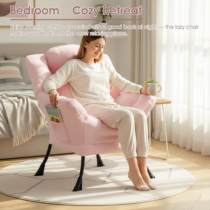 Lazy Chair for Living Room, Large Pink Accent Chair - Image 5