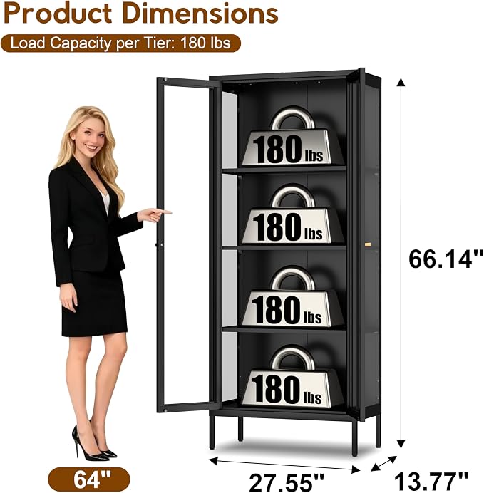 UNICOLY Glass Display Cabinet 4-Tier, Display Cabinet - Image 3