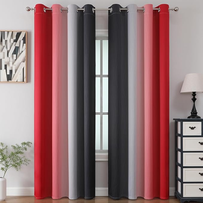 Red and Black Ombre Blackout Bedroom Curtains 102 Inches | Room Darkening - Image 2