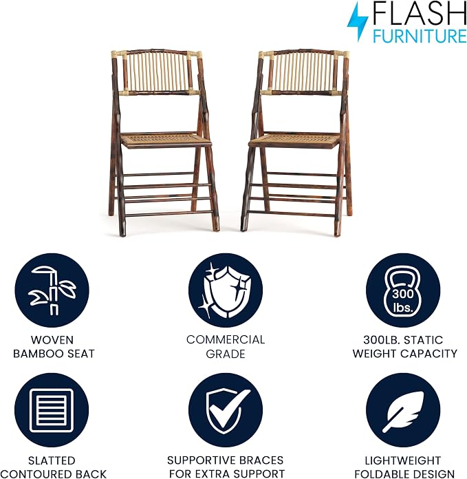 Flash Furniture Folding Bohemian Bamboo Chairs - Image 3