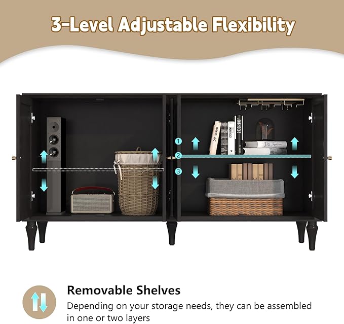 ARTPOWER 58'' Mid-Century Modern Buffet Storage Cabinet - Image 4