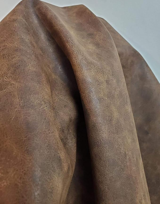 NAT Leathers™ | Brown Distressed 2 Tone Oily Faux Vegan Leather Sheet | 5 Yard - Image 2