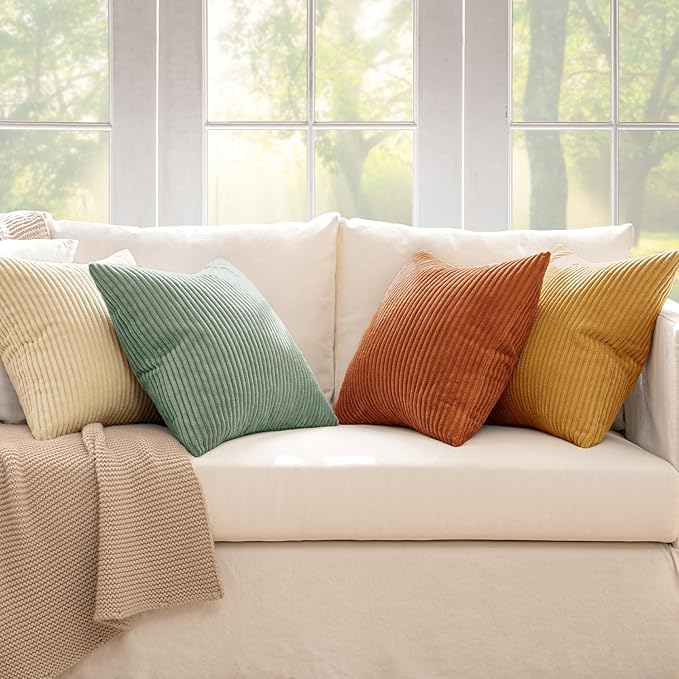 MIULEE Soft Corduroy Decorative Throw Pillow Covers Orange Teal 18x18 | Set of 4 - Image 7
