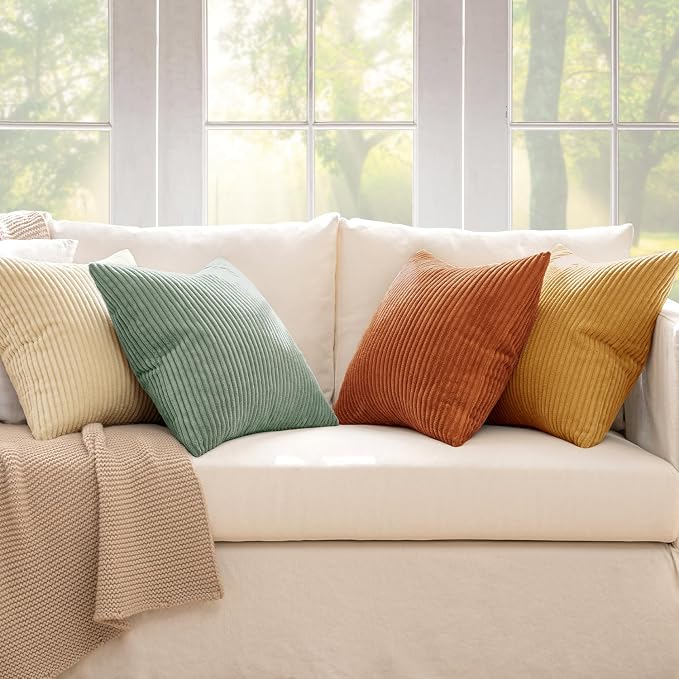 MIULEE Soft Corduroy Decorative Throw Pillow Covers Orange Teal 20x20 | Set of 4 - Image 7