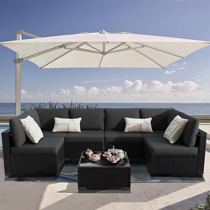 KIGOTY 7-Piece Patio Furniture Set, All-Weather PE Rattan Outdoor Sectional Sofa - Image 2