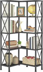 HOOBRO Corner Bookshelf, 5-Tier L-Shaped Bookcase, Industrial Open Display - Image 9