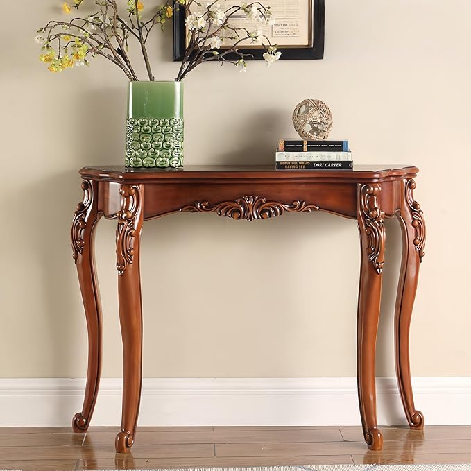 Solid Wood Console Traditional Decorative Furniture Tables, Half Moon Sofa Table by AUQMTAIN