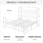 SHA CERLIN 14" Full Size Metal Platform Bed Frame/Victorian Headboard and - Image 2