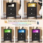 Bonnlo Led Nightstand with Charging Station, Night Stand Black Bedside Table - Image 4