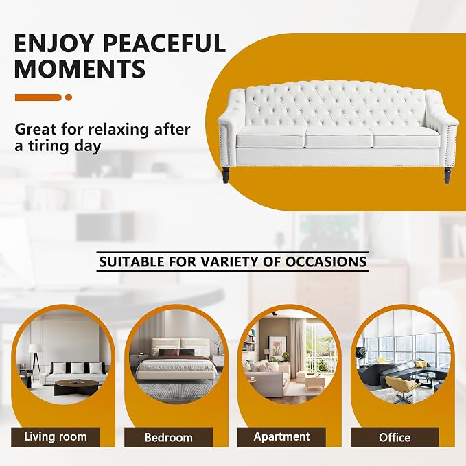 LEVNARY Mid-Century Modern Velvet Sofa, Chesterfield Couch Sleeper Settee - Image 4