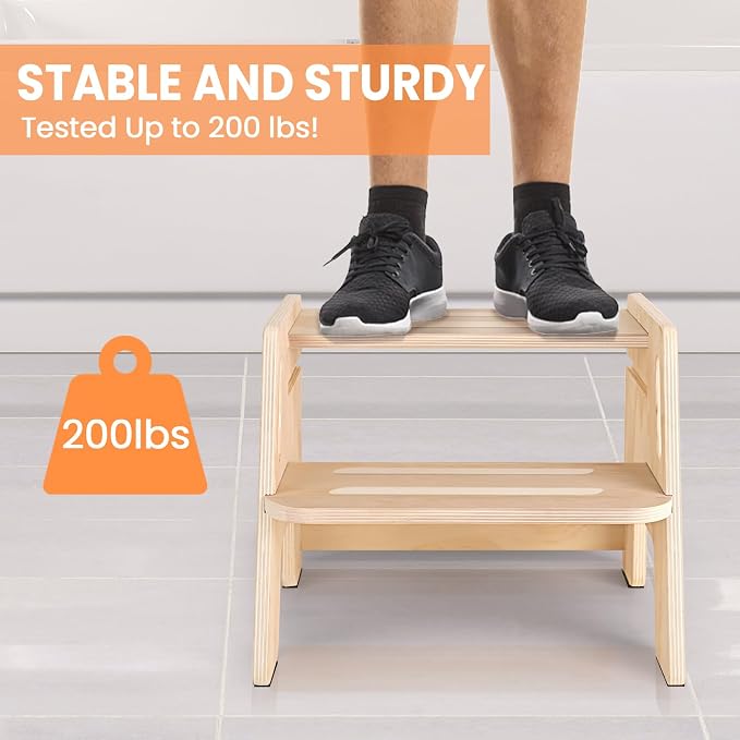 2 Pack Toddler Step Stool, Wooden Height-Adjustable 2-Step Stool - Image 5