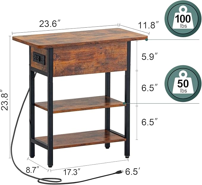 Yoobure End Table with Charging Station, Flip Top Side Table with USB Ports and - Image 3