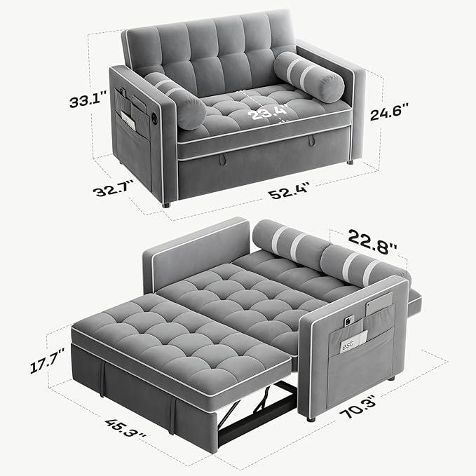 Marsail 3-in-1 Convertible Futon Sleeper Sofa Bed, Pull Out Couch - Image 3