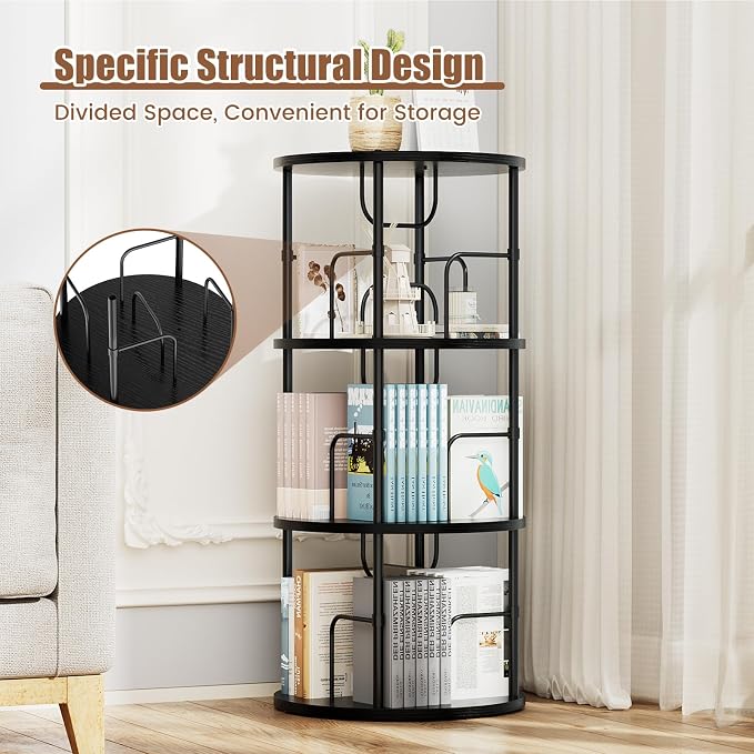 ALLSTAND Rotating Bookshelf, 3 Tier Round Revolving Bookcase - Image 3