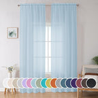 Sky Blue Sheer Curtains 90 Inches Long by OWENIE