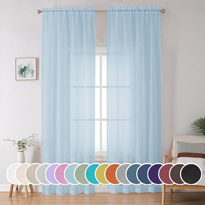 Sheer Curtains 96 inches Long for Bedroom Living Room, Solid Light Filtering by OWENIE
