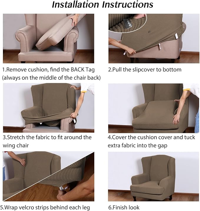 Turquoize Wingback Chair Covers 2 Piece Wing Chair Slipcover Stretch Slipcovers - Image 6