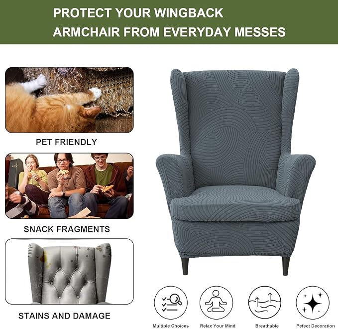 HAOYONG Wing Chair Slipcovers Printed Wingback Chair Covers 2 Pieces Wingback - Image 5