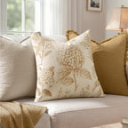 Set of 2 Decorative Floral Pillow Covers 20x20 Inch Light Yellow | Neutral - Image 3