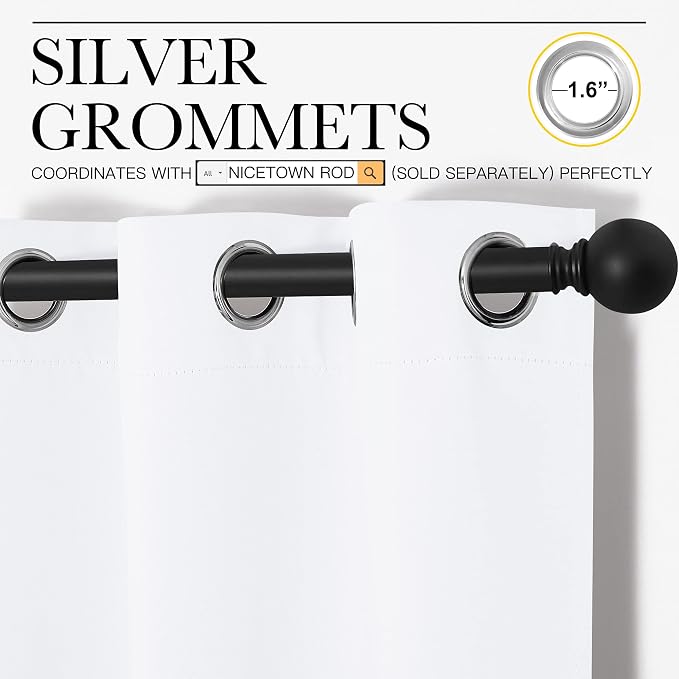 NICETOWN White Samll Window Blackout Curtain Panels, 50% Light Blocking Curtains - Image 3