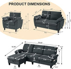 84" Convertible Sectional Sofa Set, 3 Seat L Shaped Couch - Image 2