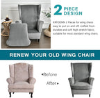 KRFOONN Wingback Chair Cover Slipcovers 2 Piece Stretch Velvet Plush Wing Chair - Image 4