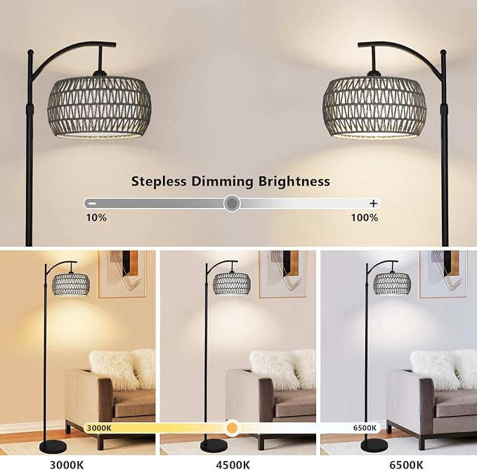 Arc Floor Lamp for Bedroom, Boho Standing Lamp - Image 2