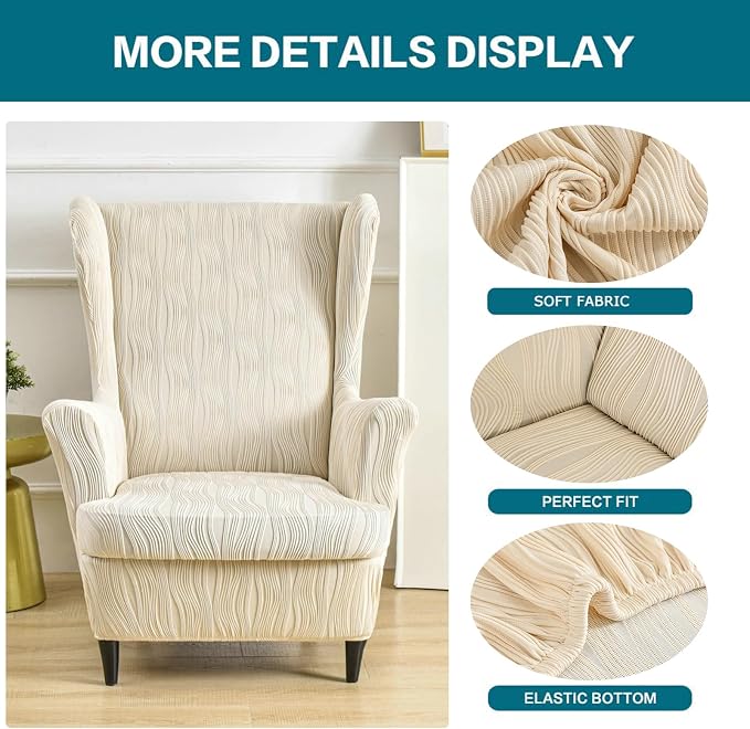 KRFOONN Stretch Wing Chair Slipcovers Printed 2 Piece Wingback Chair Covers - Image 3