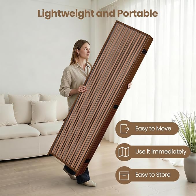 5 Panel Room Divider and Extra Wide Folding Privacy Screen, Bamboo Room Divider - Image 5