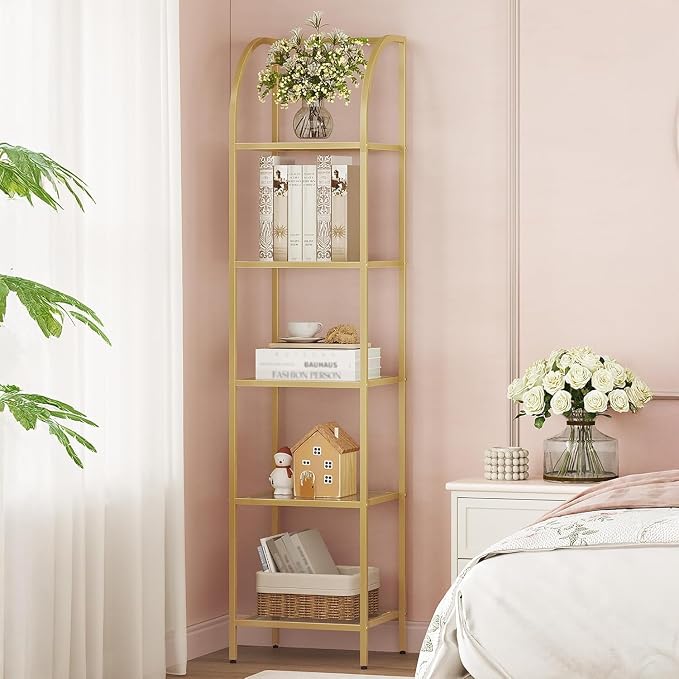 Hzuaneri Bookcase Bookshelf, Tempered Glass Arched Bookshelf by Hzuaneri