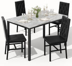 Hooseng Dining Table Set for 4, Faux Marble Small Kitchen Table Chairs Set of 4 by Hooseng