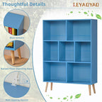 LEYAOYAO Cube Bookshelf 3 Tier Mid-Century Blue Modern Bookcase - Image 7