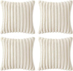 MIULEE Faux Fur Plush Decorative Throw Pillow Covers 20x20, Cream White | Set - Image 7