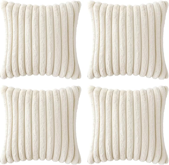 MIULEE Faux Fur Plush Decorative Throw Pillow Covers 18x18, Cream White | Set - Image 8