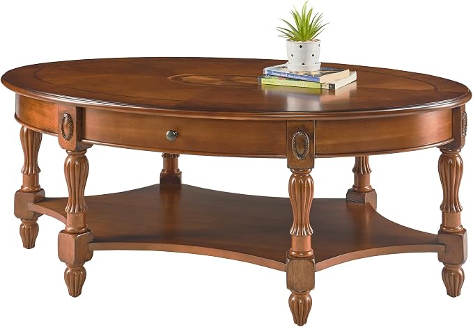 PADMA HOUSE Traditional Wood Oval Coffee Table - Image 7