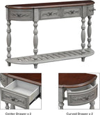 Retro Wood Curved Entryway Console Table 52-Inch Half Moon Hall Entryway Sofa - Image 4