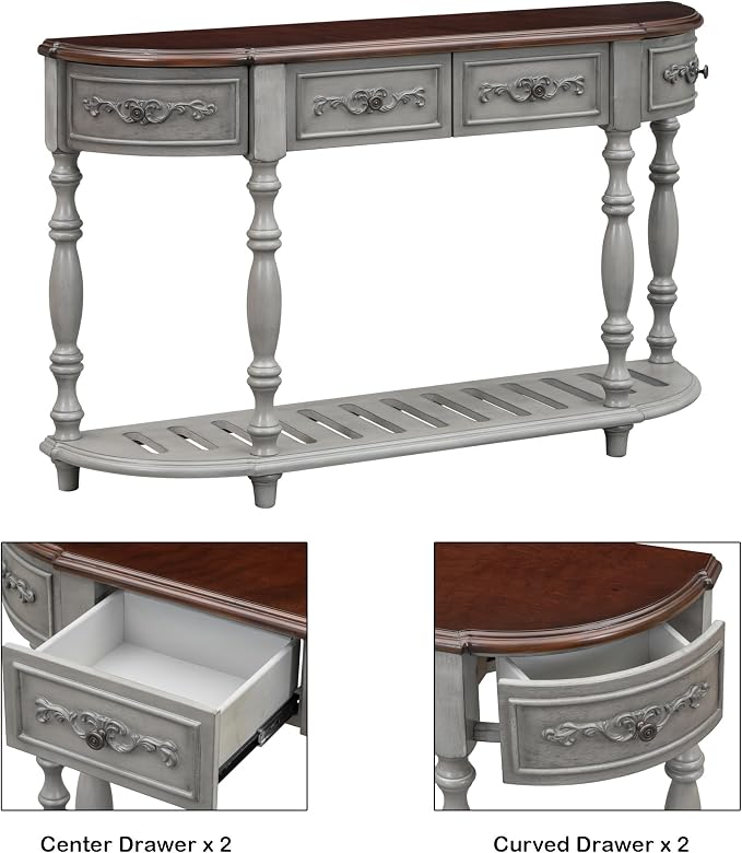 Retro Wood Curved Entryway Console Table 52-Inch Half Moon Hall Entryway Sofa - Image 4