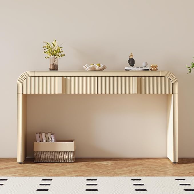 55'' Wood Console Table Sofa Table Entryway Table, Unique Modern Rounded - Image 8