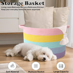 90L Large Blanket Basket, 21.7"L x 21.7"W x 13.8"H Rope Woven Baskets - Image 6
