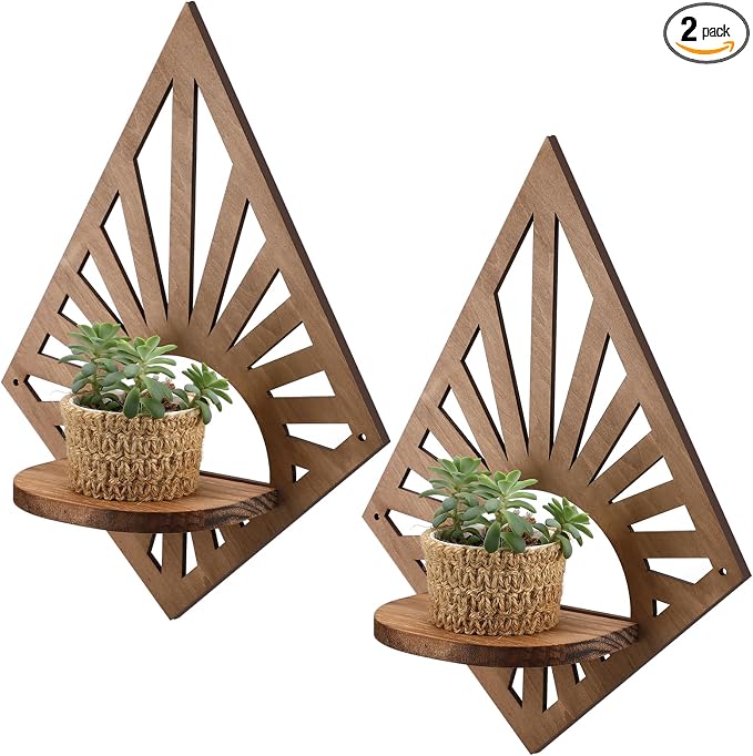Menkxi Set of 2 Boho Wall Decor Wooden Boho Floating Shelves Vintage Mid by Menkxi
