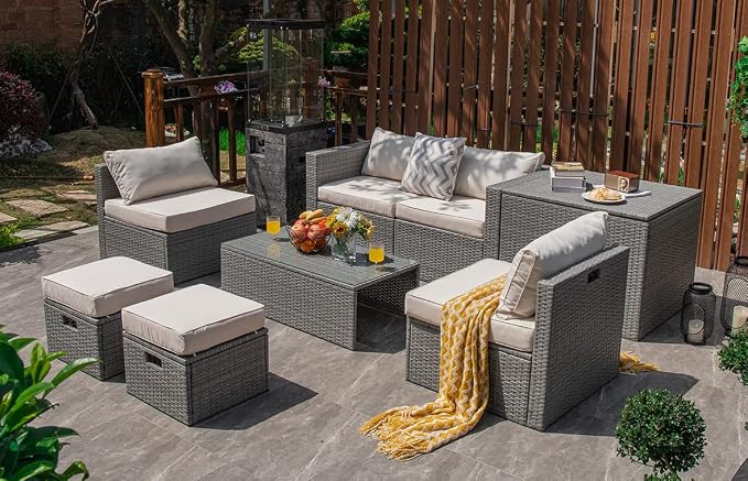 Tangkula 8 Piece Patio Wicker Furniture Set, Patiojoy Space Saving Outdoor PE - Image 2