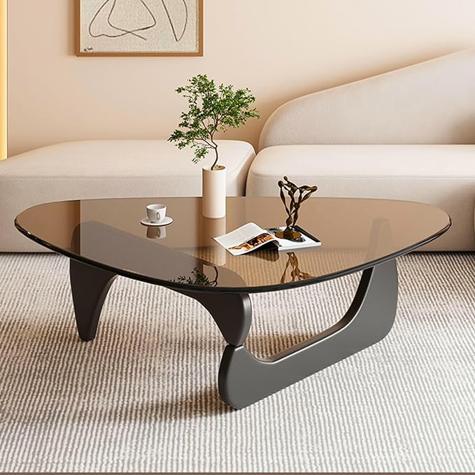 Mid-Century Modern Coffee Table, Tempered Glass Top & Natural Wood Base by PRITIY